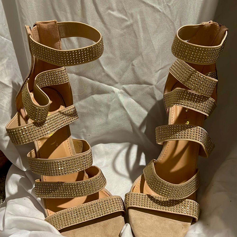 Liliana rhinestone nude sandal heels - Picture 1 of 7